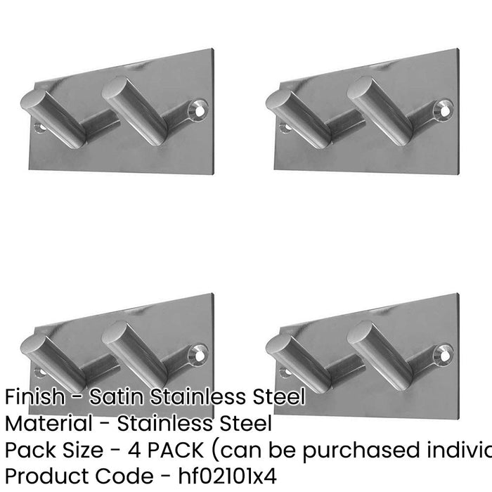 PACK Stylish Double Robe Hook Satin Stainless Steel 94x46mm Wall Mounted Clothing Hook-1