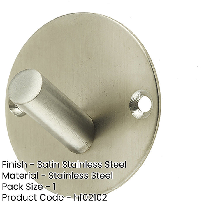 Stylish 45mm Satin Stainless Steel Single Robe Hook Modern Bathrooms Wall Mounted Clothing Hook-1