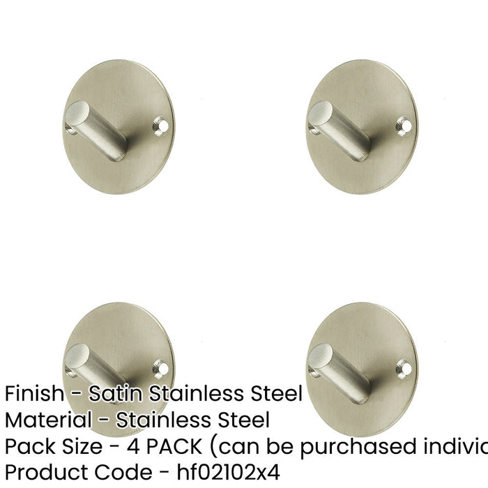 PACK Stylish 45mm Satin Stainless Steel Single Robe Hook Modern Bathrooms Wall Mounted Clothing Hook-1