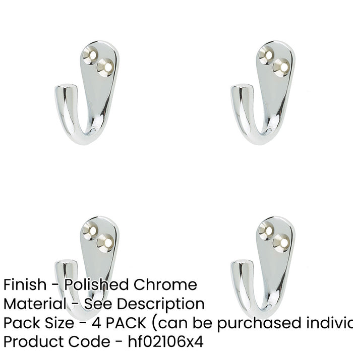 PACK Polished Chrome Single Robe Hook Stylish Organization Wall Mounted Clothing Hook-1