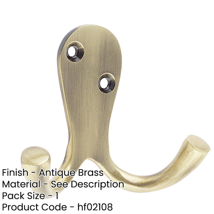 Elegant Double Robe Hook 53mm Antique Brass Finish Wall Mounted Clothing Hook-1