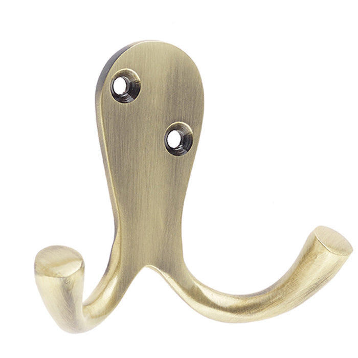 Elegant Double Robe Hook 53mm Antique Brass Finish Wall Mounted Clothing Hook