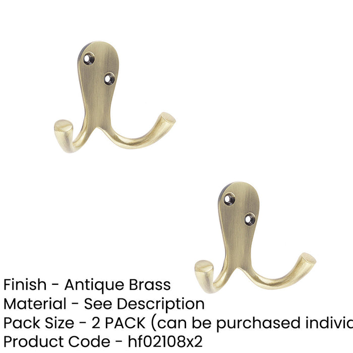 PACK Elegant Double Robe Hook 53mm Antique Brass Finish Wall Mounted Clothing Hook (1)-1