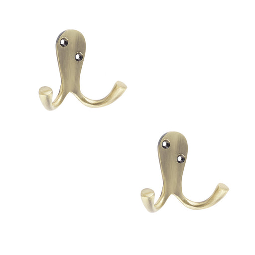 PACK Elegant Double Robe Hook 53mm Antique Brass Finish Wall Mounted Clothing Hook (1)