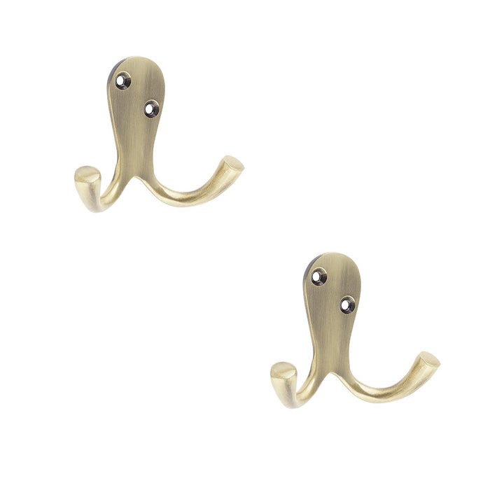 PACK Elegant Double Robe Hook 53mm Antique Brass Finish Wall Mounted Clothing Hook (1)