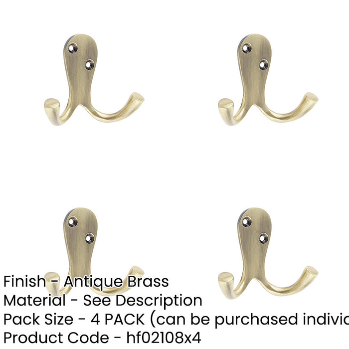 PACK Elegant Double Robe Hook 53mm Antique Brass Finish Wall Mounted Clothing Hook-1