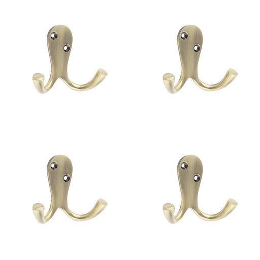 PACK Elegant Double Robe Hook 53mm Antique Brass Finish Wall Mounted Clothing Hook