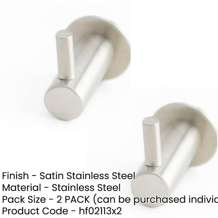 PACK Elegant 37mm Satin Stainless Steel Single Robe Hook Modern Bathrooms Closets Wall Mounted Clothing Hook (1)-1