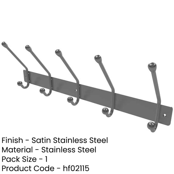 Durable Stainless Steel Multi Hook Units Home Office 450MM Satin Finish Wall Mounted Clothing Hook-1