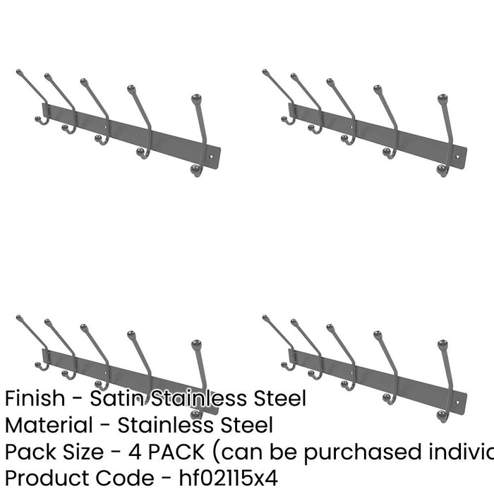 PACK Durable Stainless Steel Multi Hook Units Home Office 450MM Satin Finish Wall Mounted Clothing Hook-1