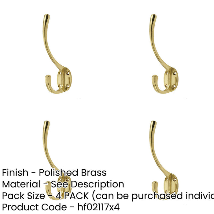 PACK Elegant Solid Brass Coat Hook 142mm Polished Finish Wall Mounted Clothing Hook-1