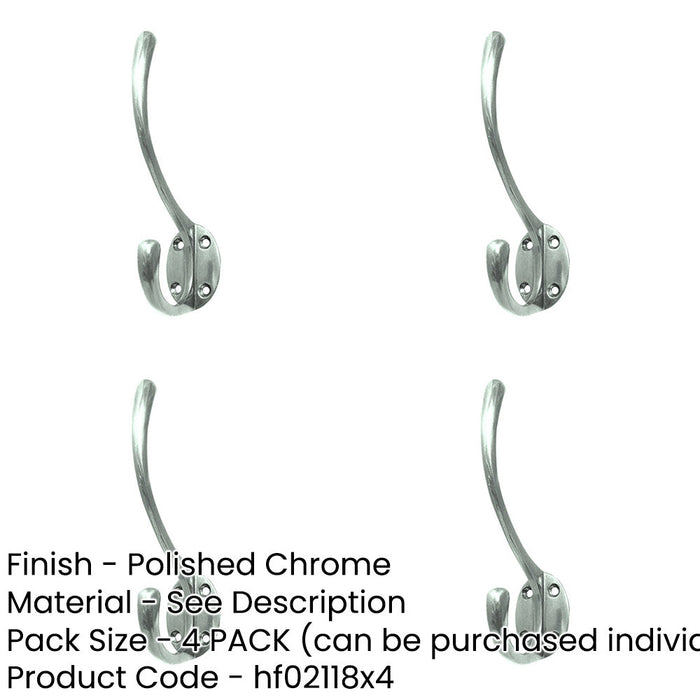 PACK Elegant Solid Brass Coat Hook Polished Chrome 142mm Wall Mounted Clothing Hook-1