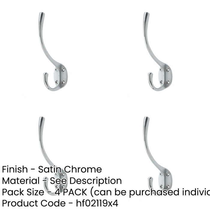 PACK Stylish Solid Brass Coat Hook Satin Chrome Finish Wall Mounted Clothing Hook-1