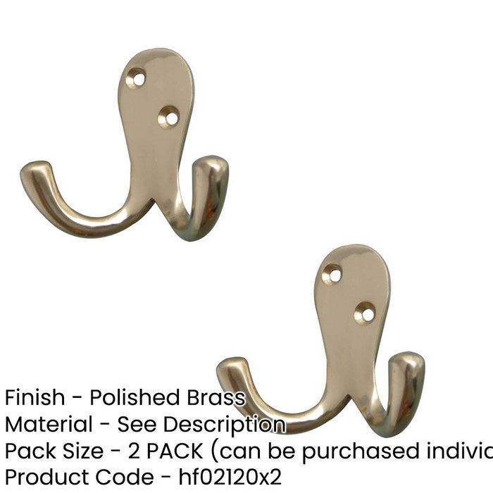 PACK Elegant Double Robe Hook Polished Brass 53mm Wall Mounted Clothing Hook (1)-1