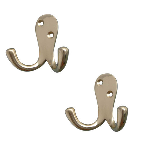 PACK Elegant Double Robe Hook Polished Brass 53mm Wall Mounted Clothing Hook (1)