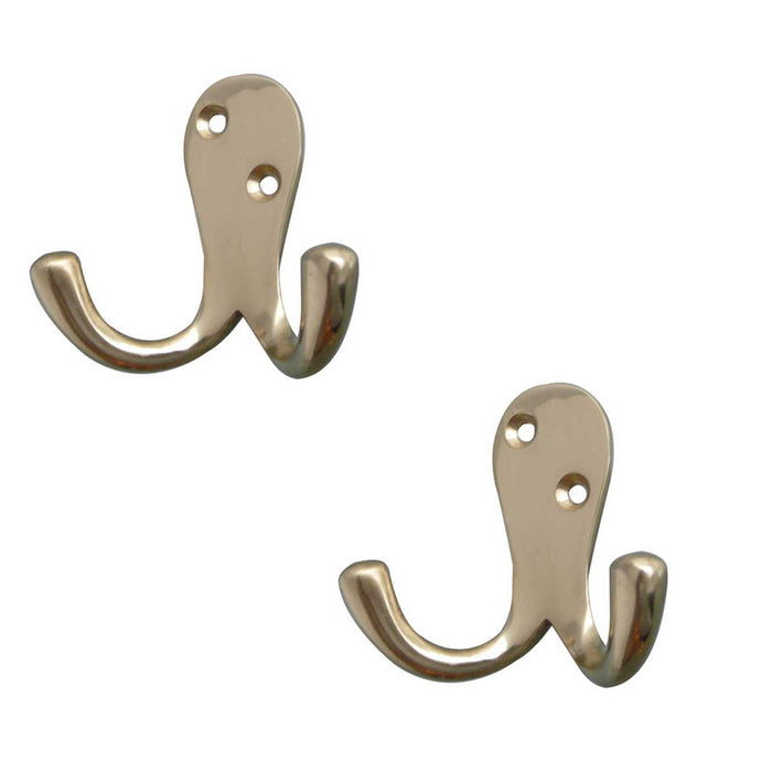 PACK Elegant Double Robe Hook Polished Brass 53mm Wall Mounted Clothing Hook (1)