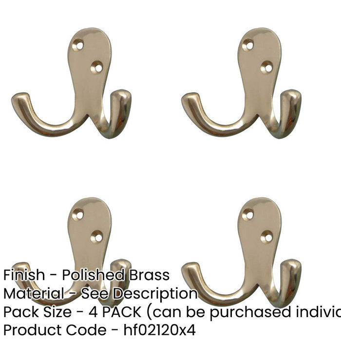 PACK Elegant Double Robe Hook Polished Brass 53mm Wall Mounted Clothing Hook-1