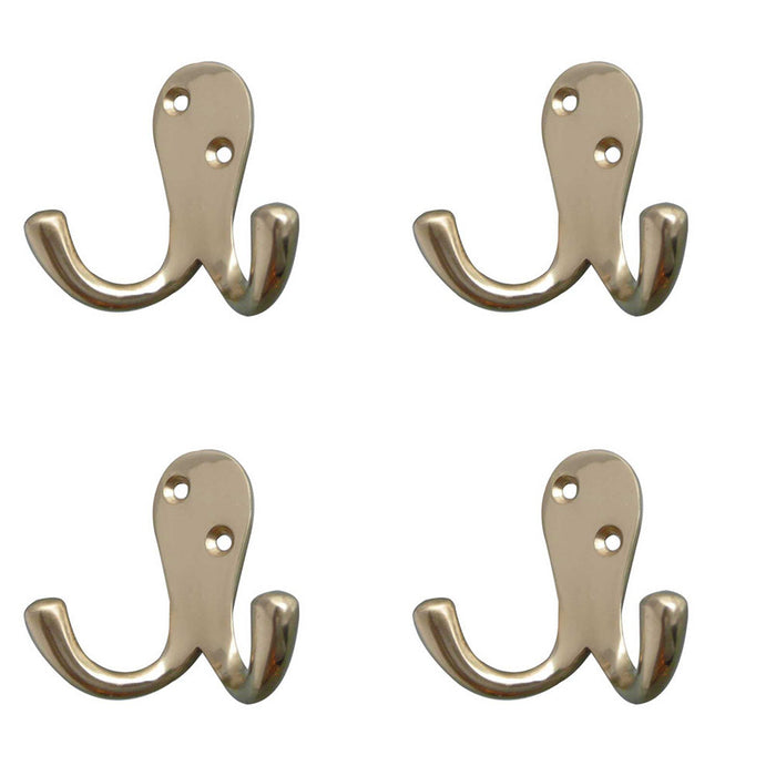 PACK Elegant Double Robe Hook Polished Brass 53mm Wall Mounted Clothing Hook