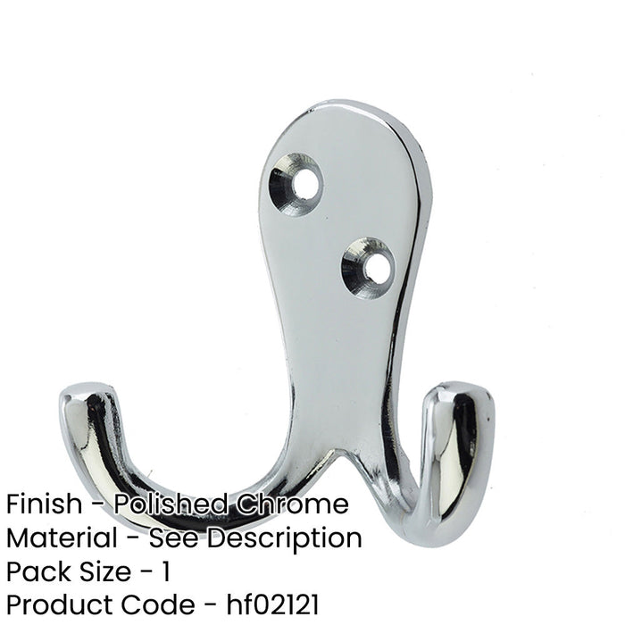 Stylish Double Robe Hook Polished Chrome 53mm Wall Mounted Clothing Hook-1