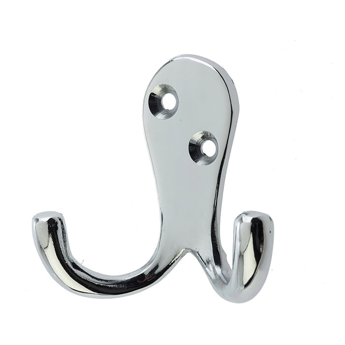Stylish Double Robe Hook Polished Chrome 53mm Wall Mounted Clothing Hook