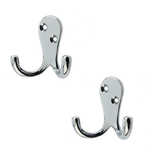 PACK Stylish Double Robe Hook Polished Chrome 53mm Wall Mounted Clothing Hook (1)