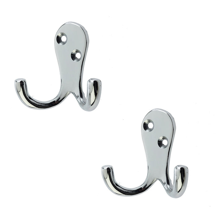PACK Stylish Double Robe Hook Polished Chrome 53mm Wall Mounted Clothing Hook (1)