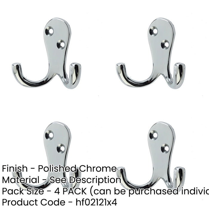 PACK Stylish Double Robe Hook Polished Chrome 53mm Wall Mounted Clothing Hook-1