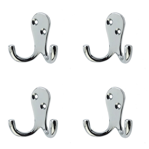 PACK Stylish Double Robe Hook Polished Chrome 53mm Wall Mounted Clothing Hook