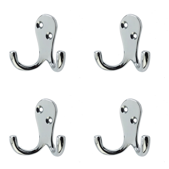 PACK Stylish Double Robe Hook Polished Chrome 53mm Wall Mounted Clothing Hook