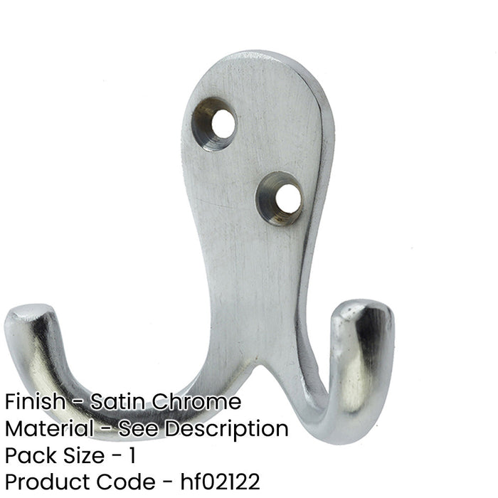 Durable Satin Chrome Double Robe Hook 53mm Premium Quality Wall Mounted Clothing Hook-1