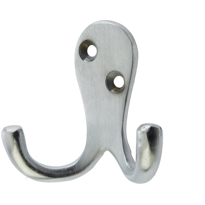 Durable Satin Chrome Double Robe Hook 53mm Premium Quality Wall Mounted Clothing Hook