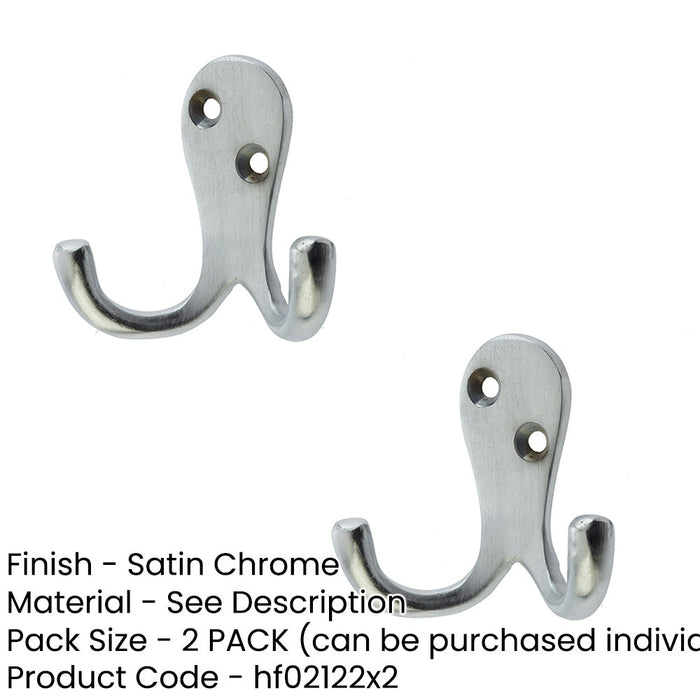 PACK Durable Satin Chrome Double Robe Hook 53mm Premium Quality Wall Mounted Clothing Hook (1)-1