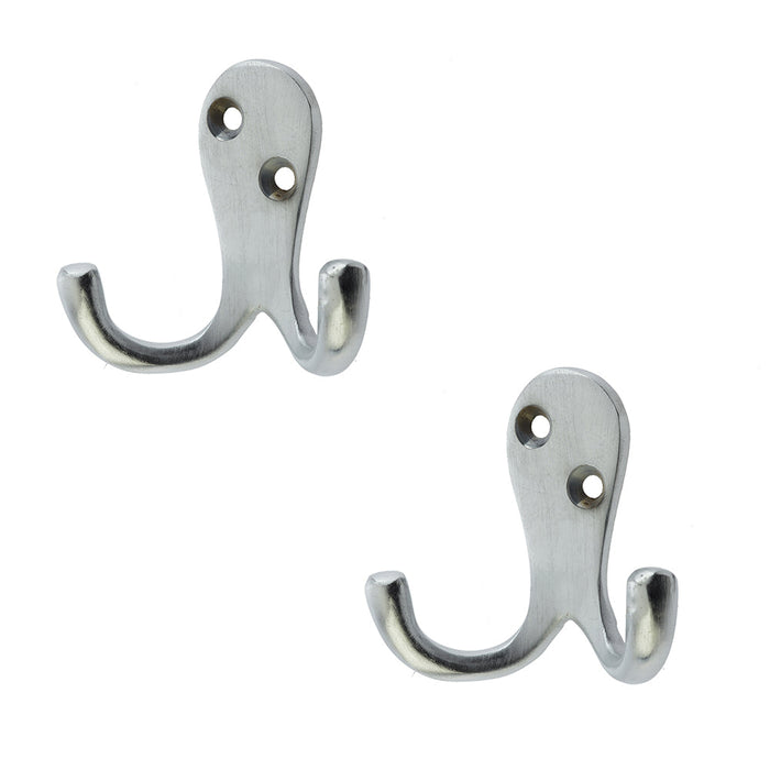 PACK Durable Satin Chrome Double Robe Hook 53mm Premium Quality Wall Mounted Clothing Hook (1)