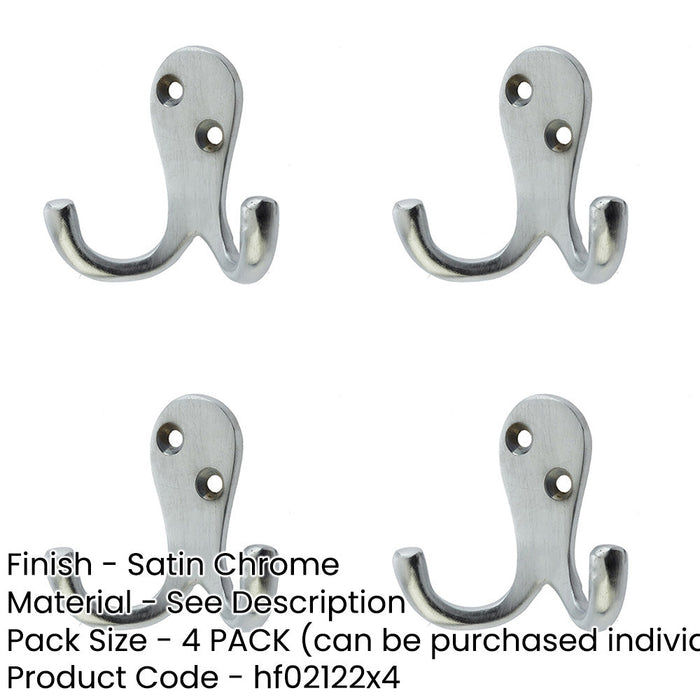 PACK Durable Satin Chrome Double Robe Hook 53mm Premium Quality Wall Mounted Clothing Hook-1