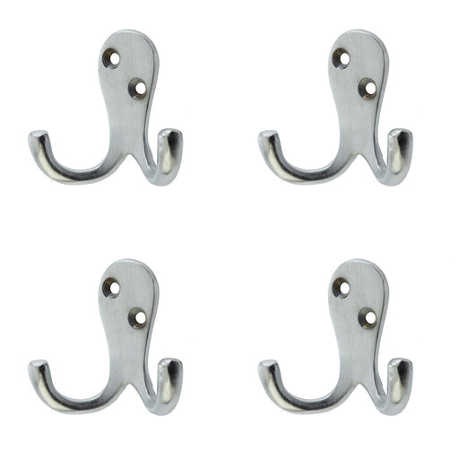PACK Durable Satin Chrome Double Robe Hook 53mm Premium Quality Wall Mounted Clothing Hook