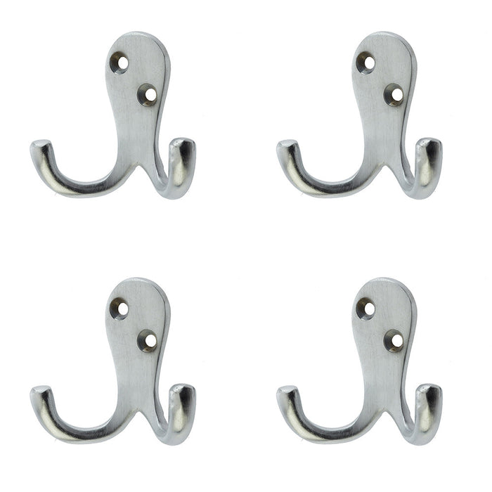 PACK Durable Satin Chrome Double Robe Hook 53mm Premium Quality Wall Mounted Clothing Hook