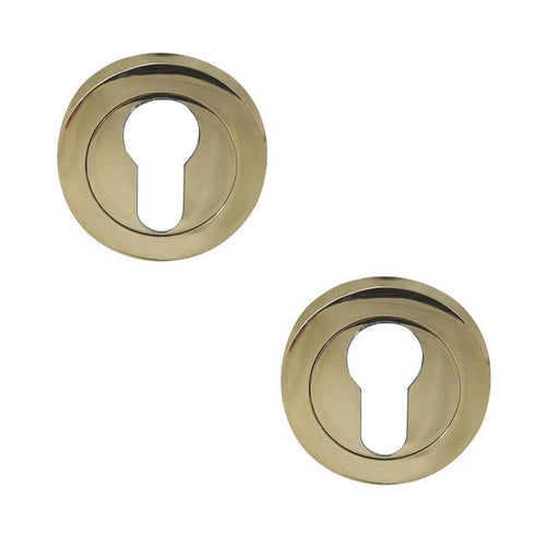 PACK Stylish Designer Euro Profile Escutcheons with 50mm Round Rose Elegant Brass Finish Hole Cover (1)