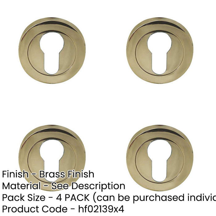 PACK Stylish Designer Euro Profile Escutcheons with 50mm Round Rose Elegant Brass Finish Hole Cover-1