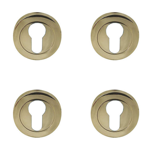 PACK Stylish Designer Euro Profile Escutcheons with 50mm Round Rose Elegant Brass Finish Hole Cover