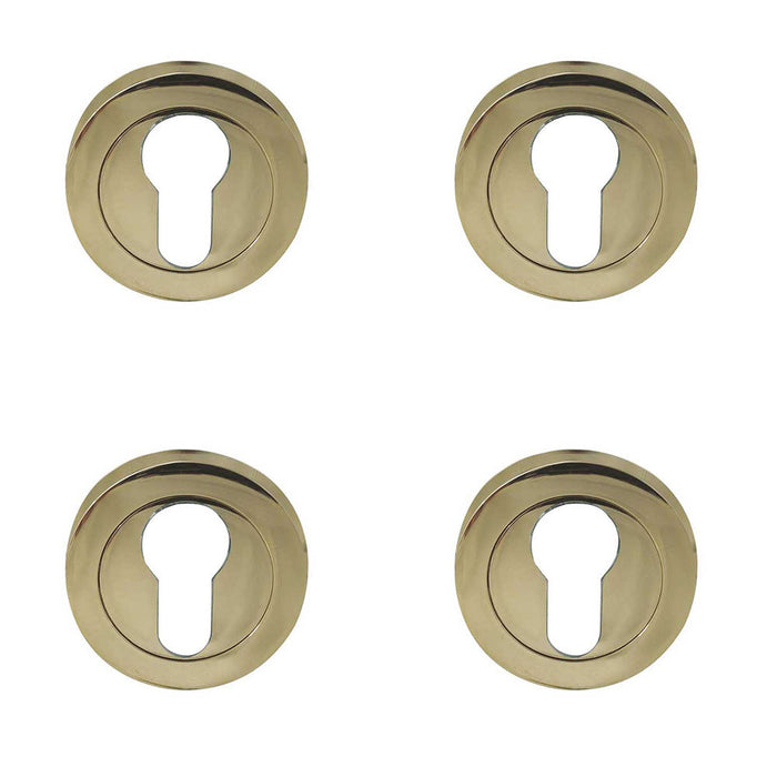 PACK Stylish Designer Euro Profile Escutcheons with 50mm Round Rose Elegant Brass Finish Hole Cover