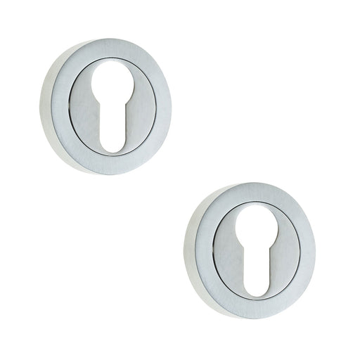 PACK Luxury Designer Euro Profile Escutcheons with 50mm Round Rose Satin Chrome Finish Hole Cover (1)