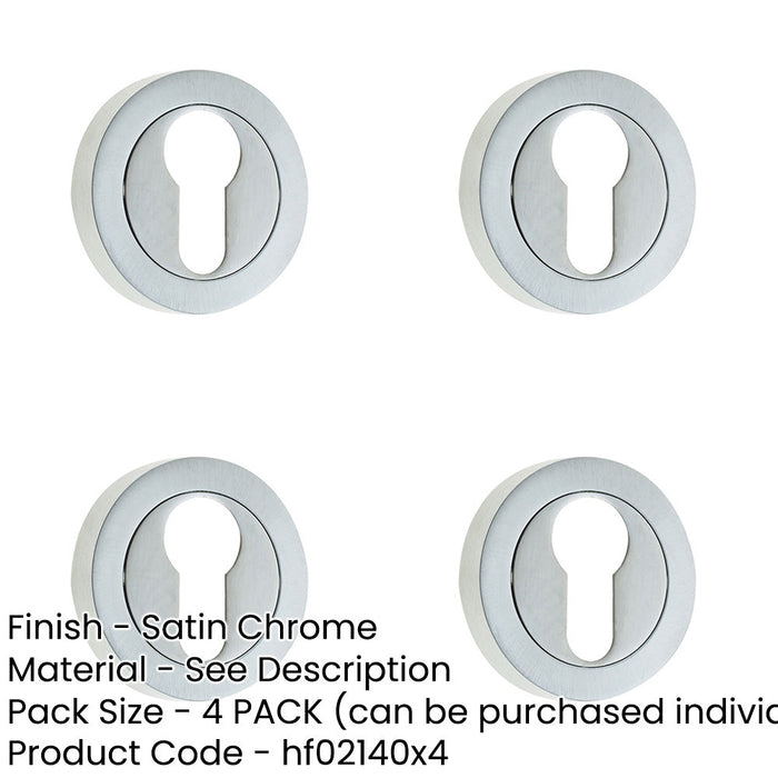 PACK Luxury Designer Euro Profile Escutcheons with 50mm Round Rose Satin Chrome Finish Hole Cover-1