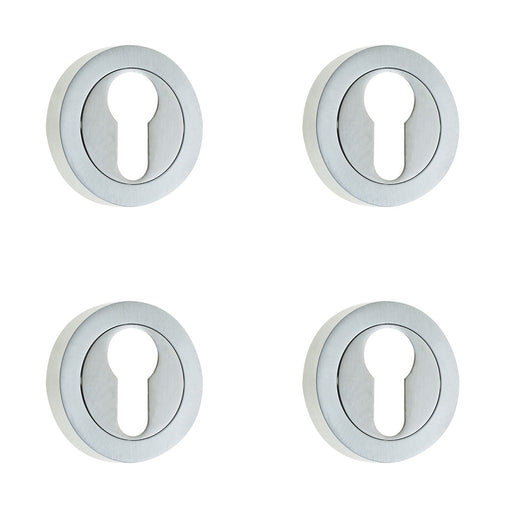 PACK Luxury Designer Euro Profile Escutcheons with 50mm Round Rose Satin Chrome Finish Hole Cover