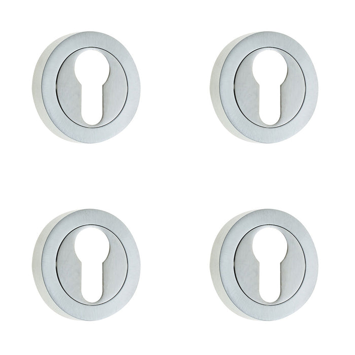 PACK Luxury Designer Euro Profile Escutcheons with 50mm Round Rose Satin Chrome Finish Hole Cover