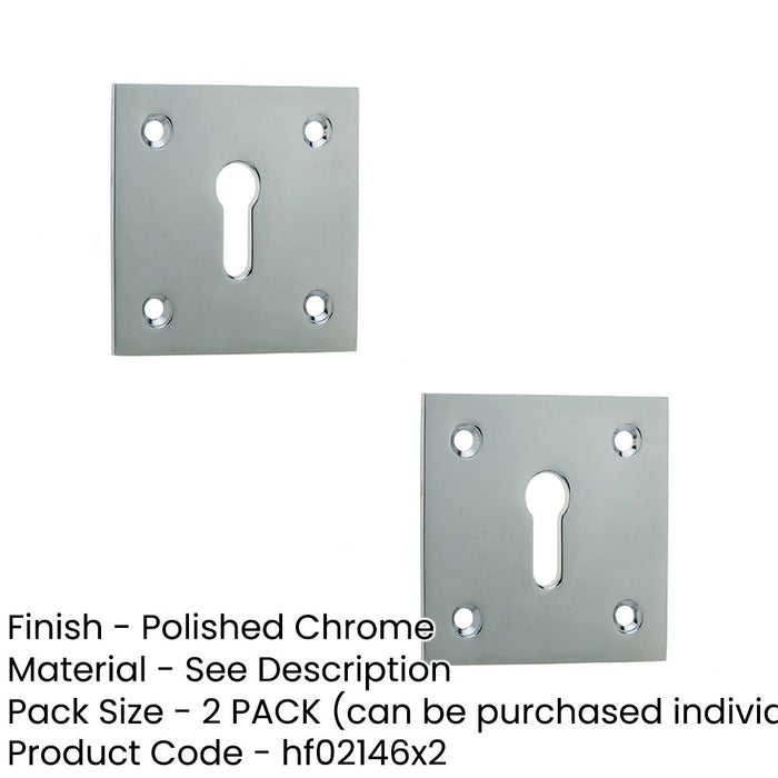 PACK Square Polished Chrome Door Escutcheon 50x50mm Modern Interiors Hole Cover (1)-1