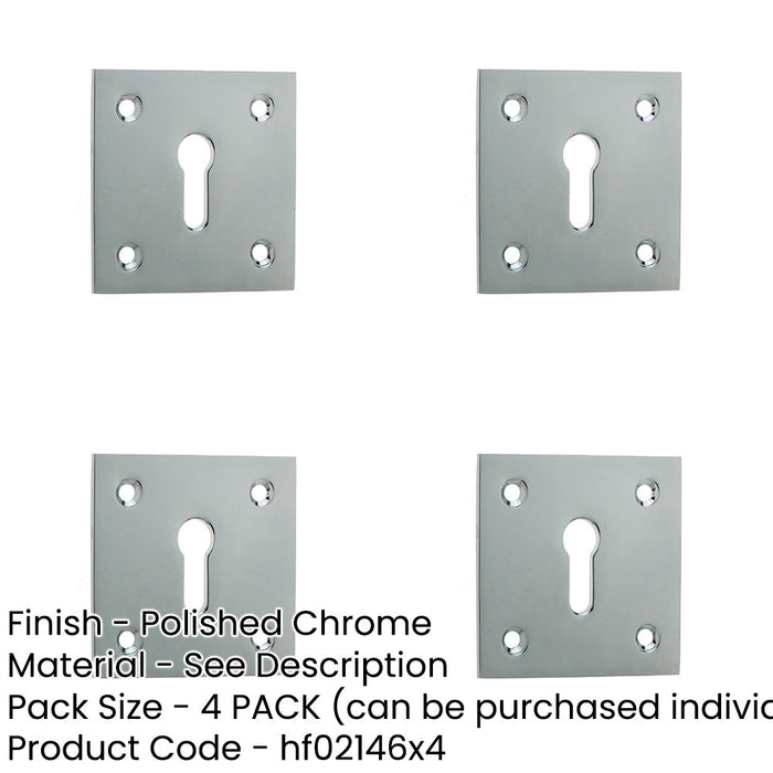 PACK Square Polished Chrome Door Escutcheon 50x50mm Modern Interiors Hole Cover-1