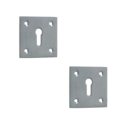 PACK Satin Chrome Square Door Escutcheon 50x50mm Enhanced Security Hole Cover (1)