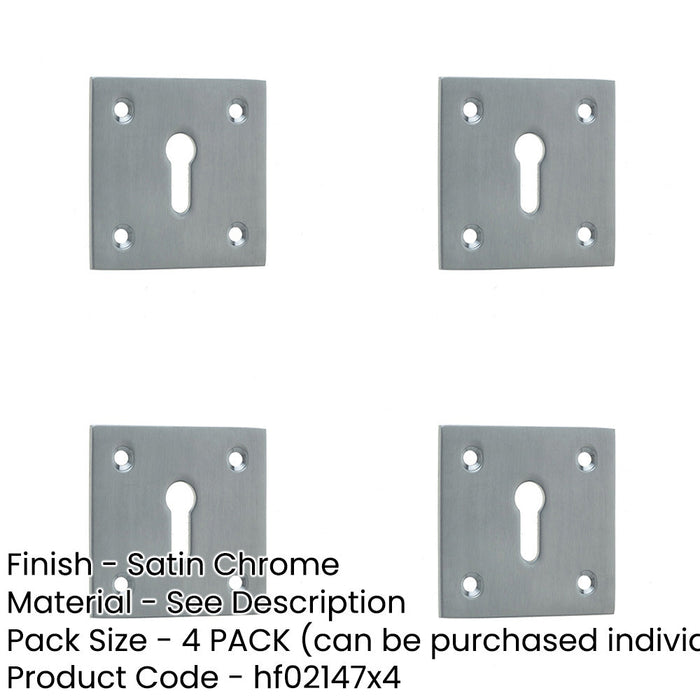 PACK Satin Chrome Square Door Escutcheon 50x50mm Enhanced Security Hole Cover-1