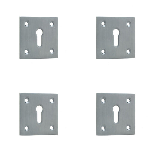 PACK Satin Chrome Square Door Escutcheon 50x50mm Enhanced Security Hole Cover