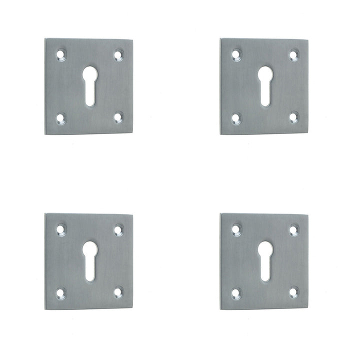 PACK Satin Chrome Square Door Escutcheon 50x50mm Enhanced Security Hole Cover